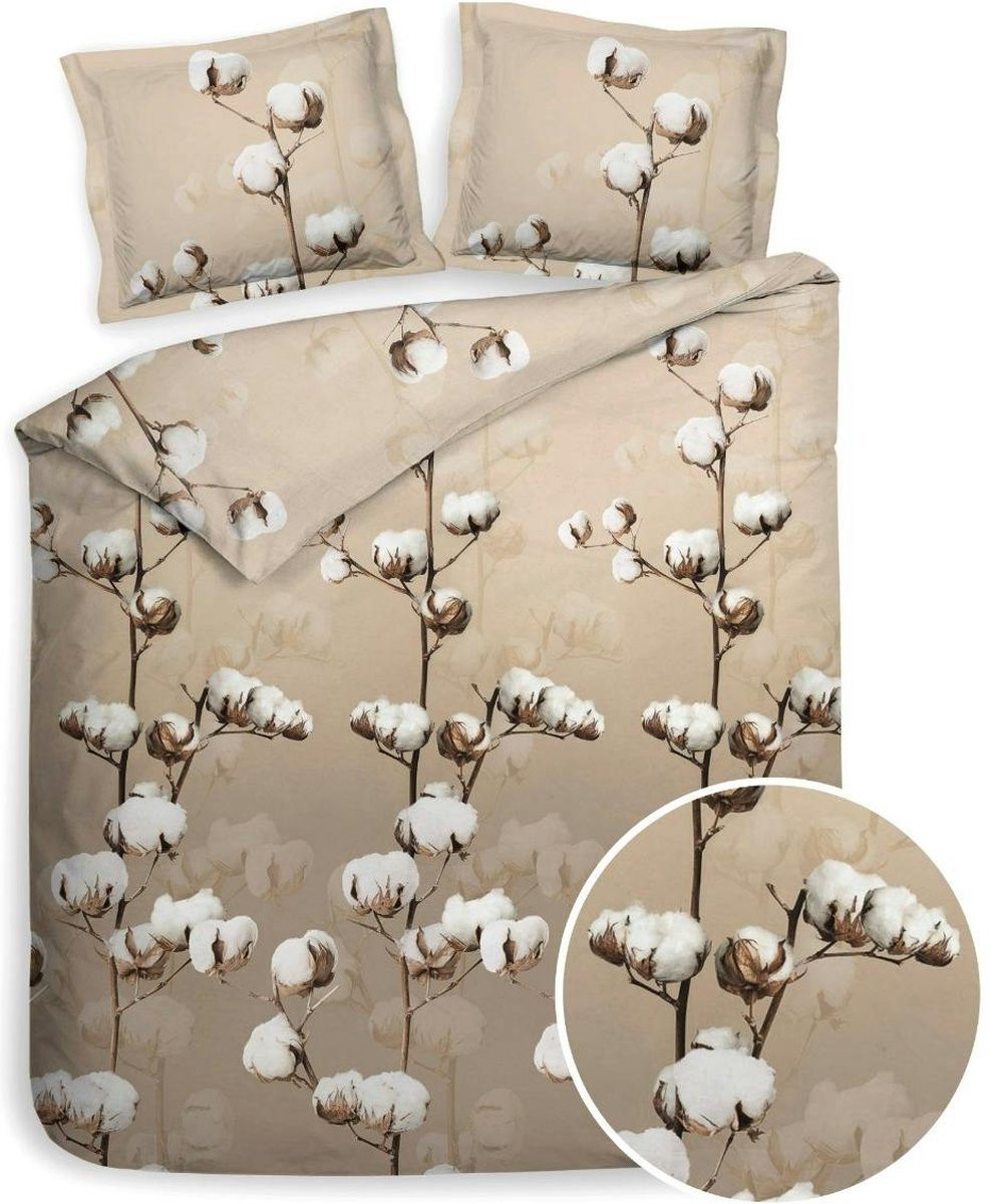 Heckett & Lane Moos Dekbedovertrek van Flanel in Natural Beige, Lits-jumeaux, 240 x 220 cm