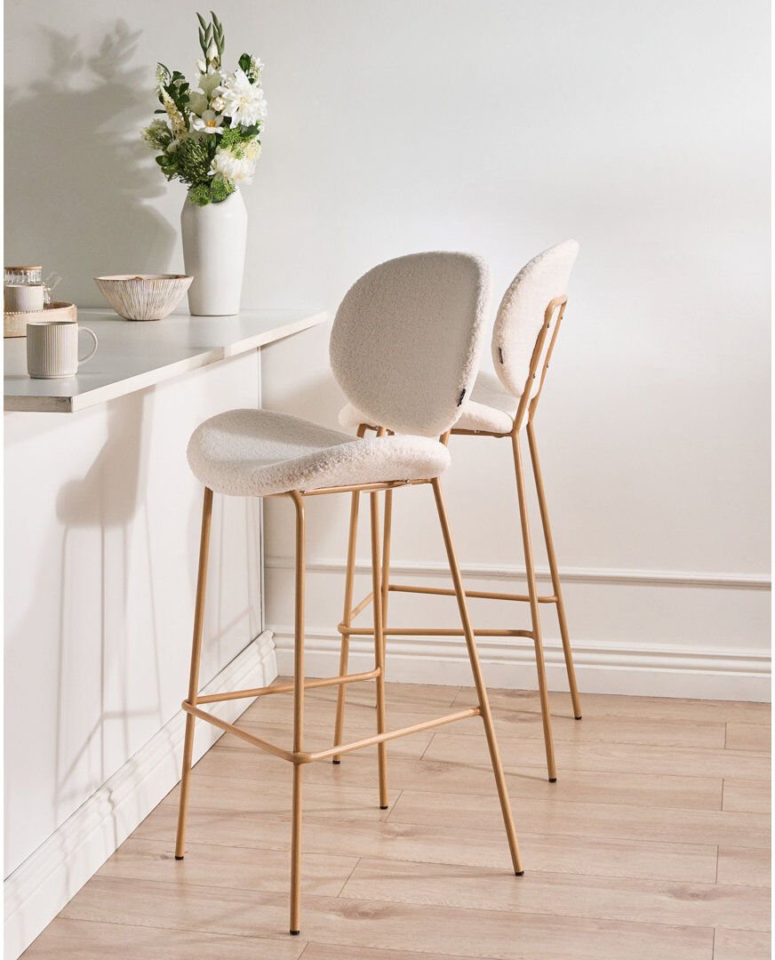 Beliani Luana Upholstered Boucle Bar Stool White 116cm H X 52cm W X 48cm D