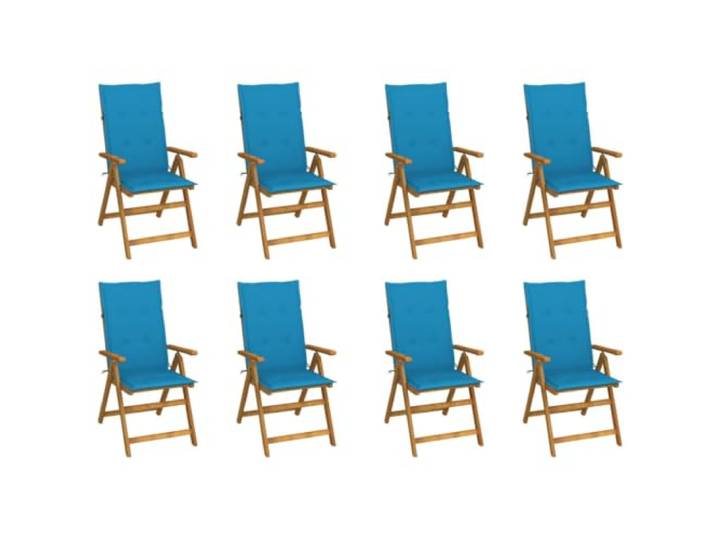 Coespram 8er Set Klappstühle mit Kissen Massivholz Akazie Balkon 5-fach verstellbare Hochlehner aus Akazienholz mit blauen Sitzauflagen für gemütliche Stunden auf der Terrasse.