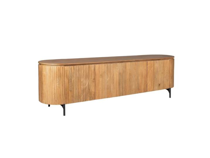 Meuble tv 210 cm en bois rainuré, 4 portes
