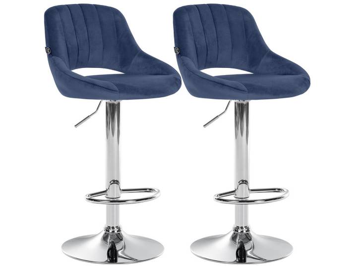CLP Barhocker 2er Set Samt blau, Blau, 47x85x48 cm, Esszimmer, Barmöbel, Barhocker