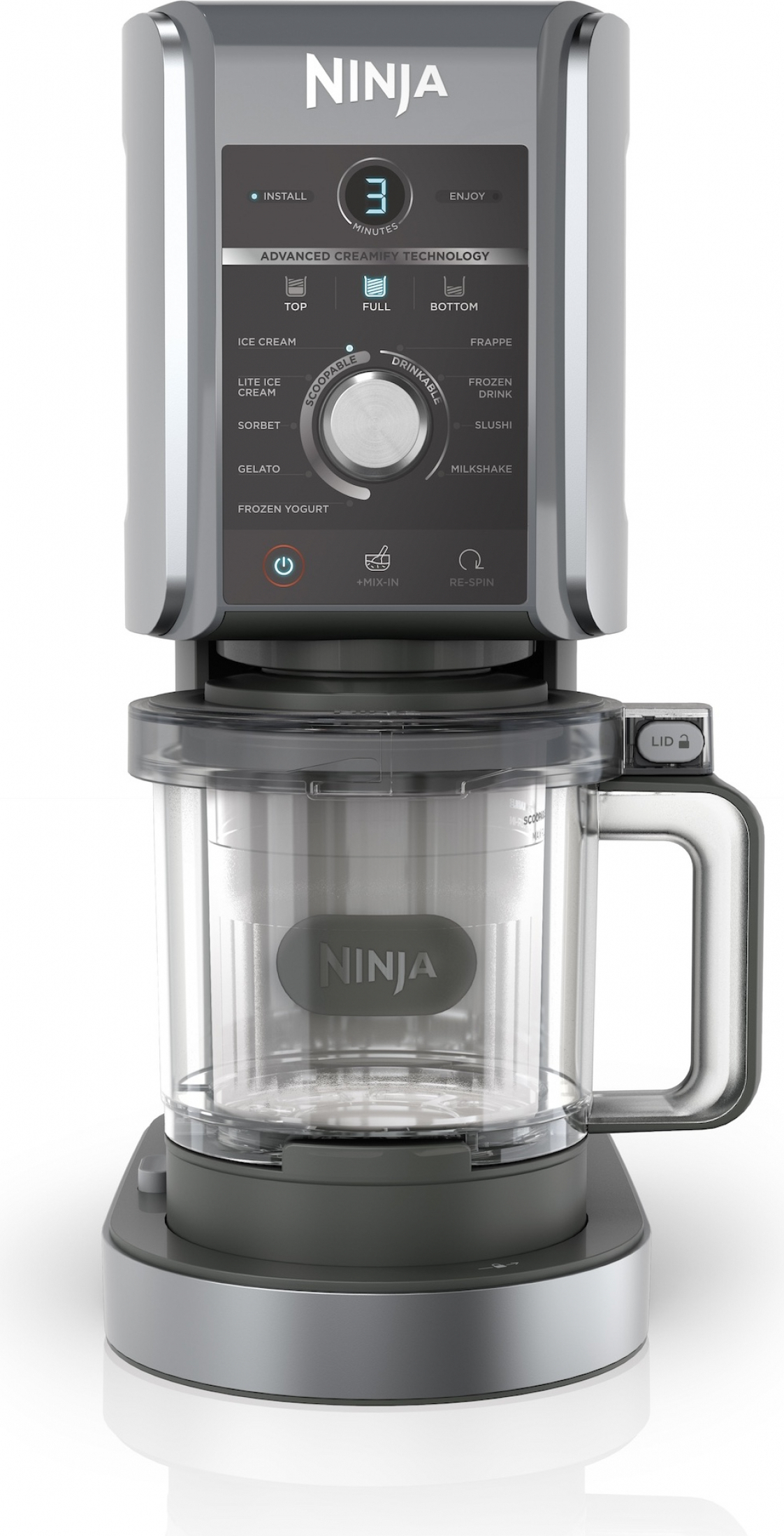 Ninja CREAMi Deluxe, Eis-Shaker, 2,1 l, 3 Becken, Schwarz, Grau, Tasten, Drehregler, 305 mm