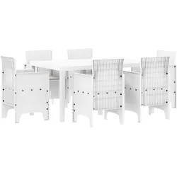 vidaXL Garten-Esszimmer-Set 7 pcs Weiß PE-Rattan