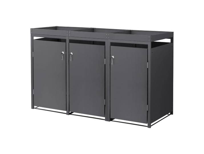 Ml-Design Mülltonnenbox 3er mit Pflanzdach Anthrazit, Metall, 240 L, Rechteckig, 200x124x80 cm, Gartenzubehör, Mülltonnenbox