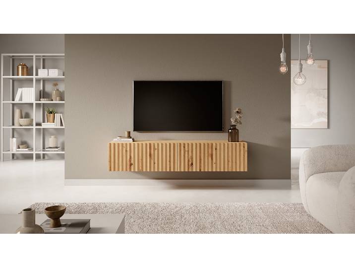 Meuble TV mural Telire Panneau de particules revêtu Marron/Imitation chêne Artisan 139cm