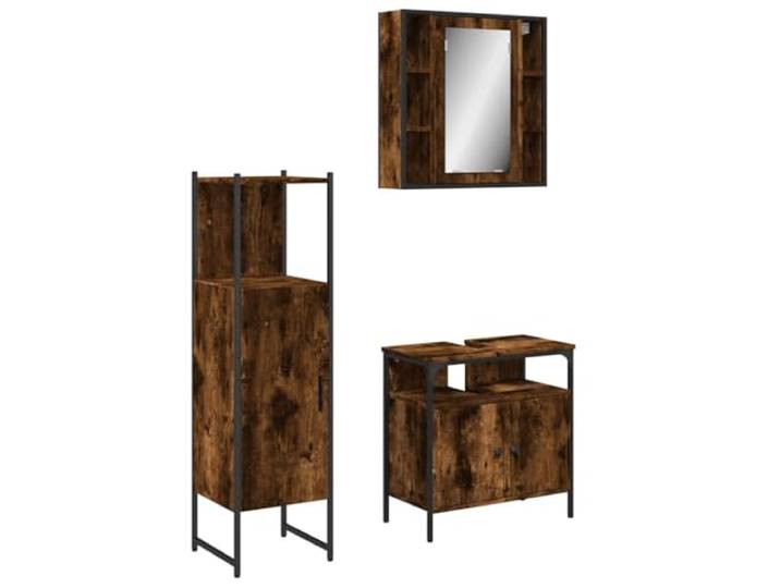 LMTYOENFG 3-tlg. Badmöbel-Set mit Spiegelschrank, Räuchereiche Praktisches Badezimmerset mit Waschbeckenunterschrank, Spiegelschrank und Beistellschrank für das Gäste-WC.