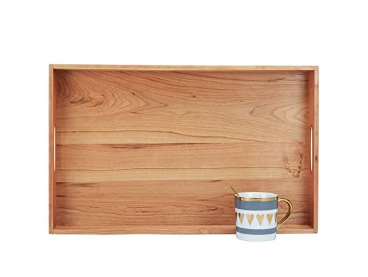 MAGIGO Großes rechteckiges Tablett aus Kirschholz, mit Griffen, für Tee, Kaffee oder Frühstück im Bett, klassisches dekoratives Serviertablett aus Holz, 55,9 x 35,6 cm