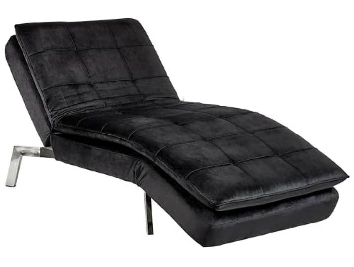 Beliani Chaiselongue Schwarz Samtstoff Moderne Verstellbare aus Récamiere Stoff, Ohne Armlehnen, Schaumstoff-Füllung, Wellenfederung, Sitzhöhe 42 cm, Mit Relaxfunktion, Belastbarkeit 160 kg