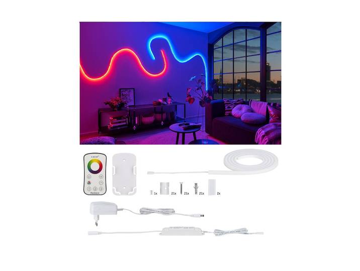Paulmann MaxLED Flow Basisset RGB 1,5 m Flow, dimmbar, weiß / opal, für Wohn- / Esszimmer, Kunststoff, Modern