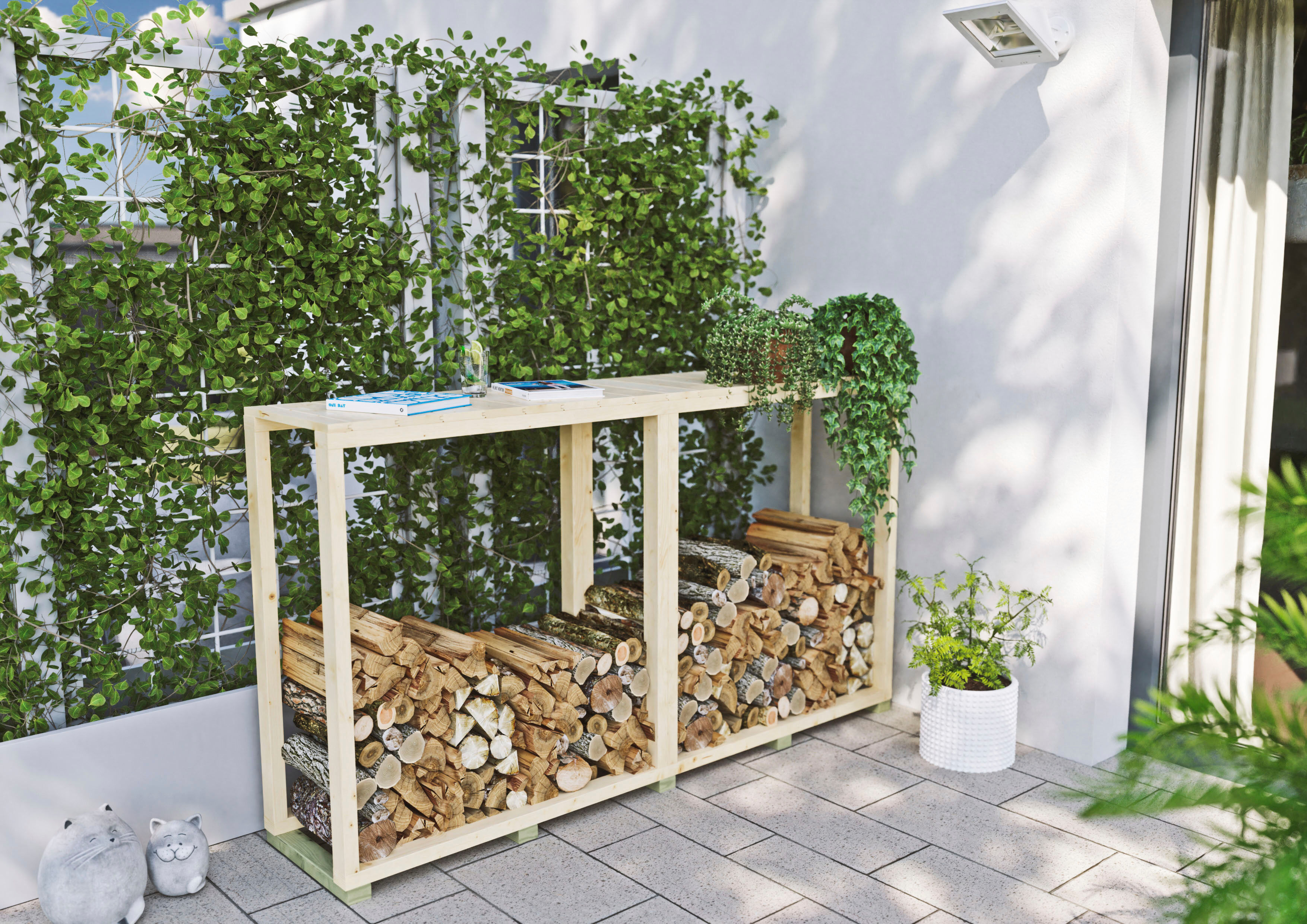 Kaminholzregal KIEHN-HOLZ, beige (natur), B:194cm H:110cm T:43cm, Holzwerkstoff, Kaminholzlager, Kaminholzregal, aus nordischer Fichte natur B/H/T: 194cm x 110cm x 43cm