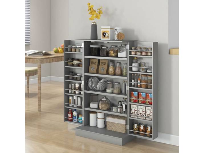 Meuble de cuisine - Armoire 2 portes - 5 étagères - 12 porte‑épices - 60x30x104 cm