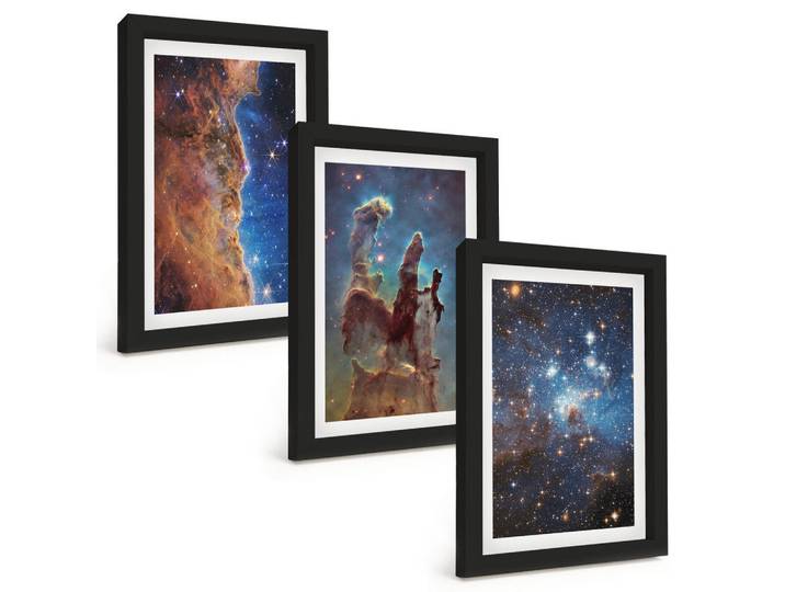Tulup Bilder SET 3er Set - 20x30 cm Schwarzer Rahmen - Weltraumlandschaften von Galaxien, Kunststoff, Rechteckig, 20x30 cm, Fotografie, Bilder & Rahmen, Bilder