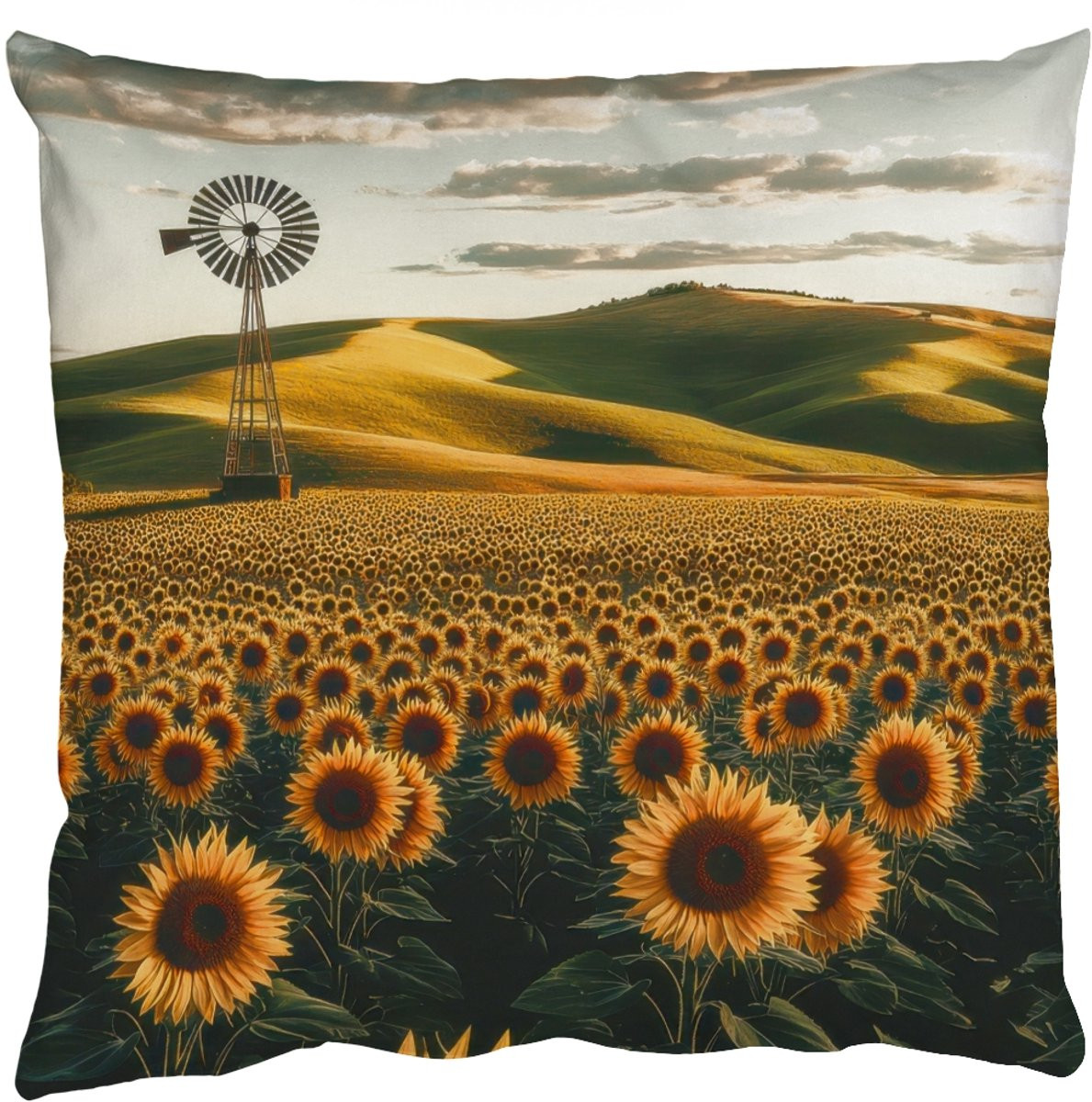 PillowMonkey Sierkussen Zonnebloem Veld en Windmolen 50 x 50 cm