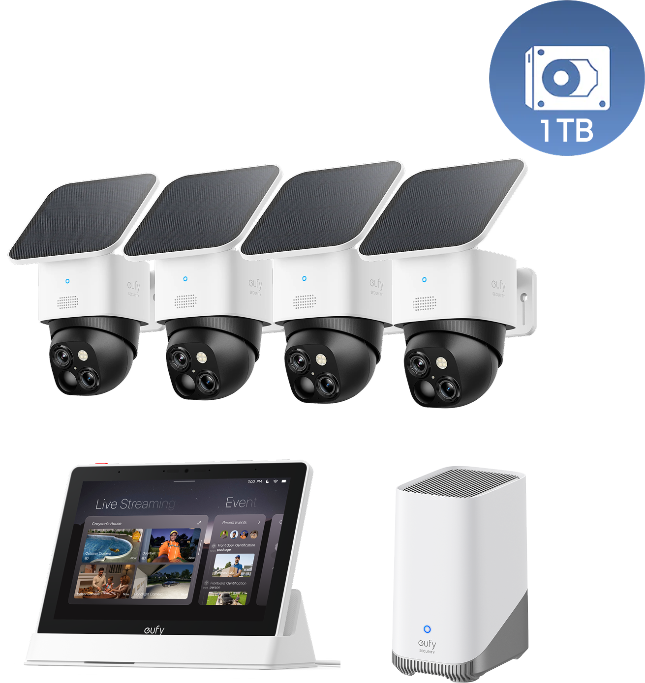 eufyCam Solo S340 (4er-Pack) und Anker eufy HomeBase™ S380 mit 1TB Festplatte eufyCam Solo S340 (4er-Pack) und eufy HomeBase S380 mit 1TB Festplatte