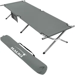 Hauki Campingbett klappbar Grau, 210x83x46 cm, XL Feldbett mit Tragetasche & Seitentasche, stabiles Gästebett bis 150 kg für Camping & Reisen