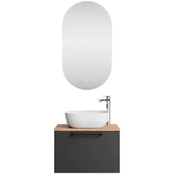 Planetmöbel ASTRA Badmöbel-Set 60 cm Gold Eiche / Anthrazit mit weißem Waschbecken und LED-Spiegel