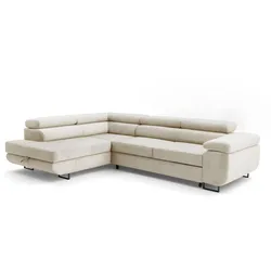 ECKSOFA Velmo mit Bettkasten und Schlaffunktion, verstellbaren Kopfstützen, in L-Form