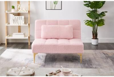 Convertible Futon Teddy Fabric Sofa Bed With Gold Metal Legs
