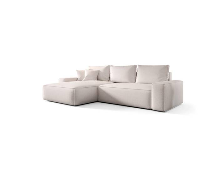 Cornero Ecksofa California links weiß Strickstoff Aragon 1 - Schlaffunktion, Bettkasten, Weiß, Echtholz,Buche, L-Form, 280x185 cm, Wohnzimmer, Sofas & Couches, Wohnlandschaften, Ecksofas