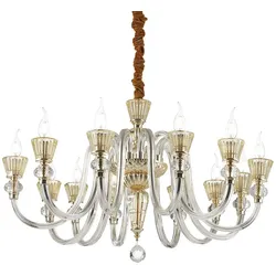 Ideal Lux Kronleuchter STRAUSS, 12-flammig, Ø 84.5cm, E14, Roségold / Glas klar / Bernstein-Kristall IDEA-140612