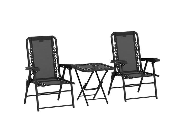 Outsunny Balkonmöbel-Set 3er Set Stahl Netzstoff Schwarz, Metall, 3-teilig, quadratisch, Gartenmöbel, Gartengarnituren, Gartenmöbel-Sets
