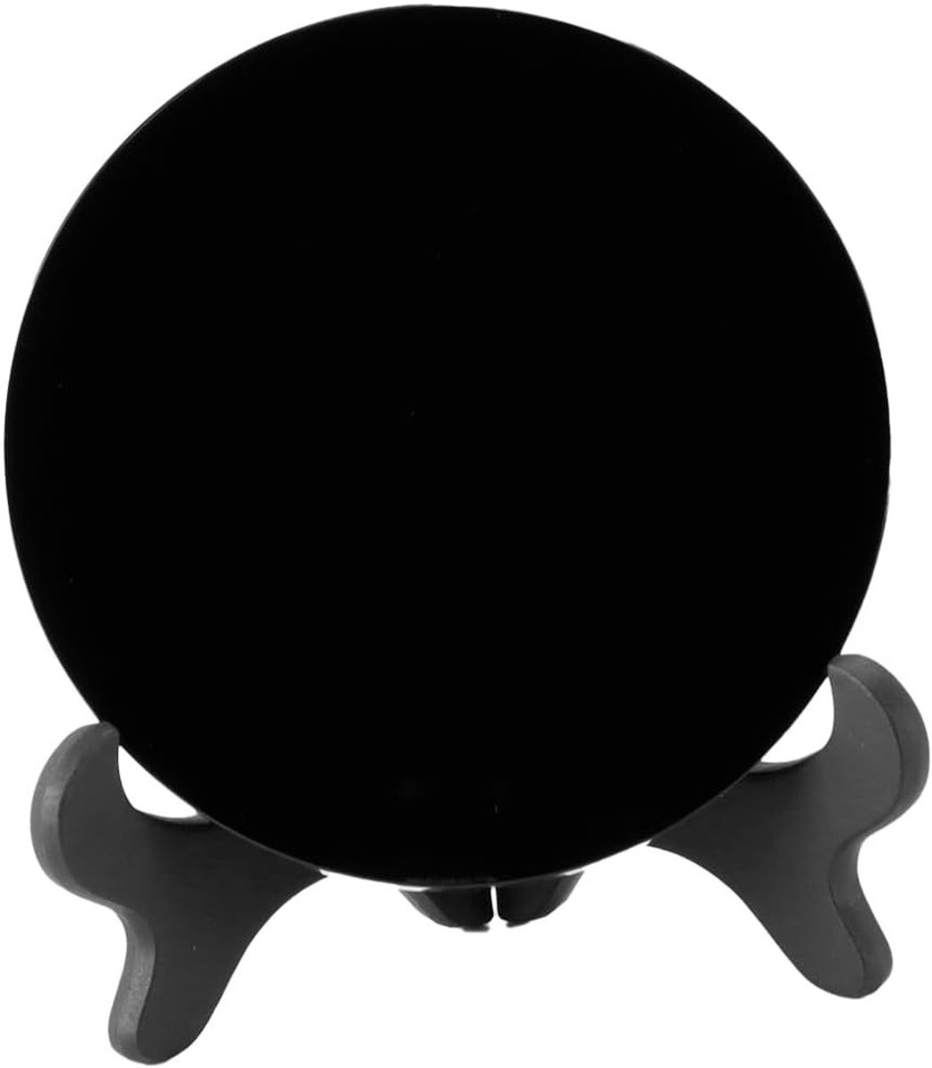 Divinatie Spiegel van Zwarte Obsidiaan met Stand, 12 cm, Gepolijst Natuurlijk Kristal voor Meditatie en Spirituele Praktijken