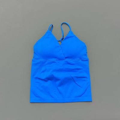 Daily Discovery Vision Twist Front Yoga Tank Top For Women Halter V Neck Longline Workout Top With High Stretch cobalt l