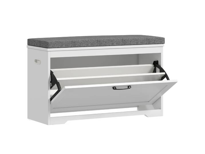 Banc à chaussures siège rembourré tiroir basculant bois blanc
