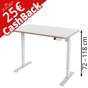 Leitz Schreibtisch Ergo 67700001, weiß / weiß, 25 Cashback, elektrisch höhenverstellbar 120 x 72-118 x 70 cm