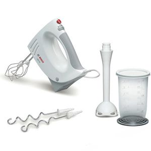 Bosch Handmixer MFQ3540, weiß, 5 Geschwindigkeiten, mit Knethaken, Schneebesen und Pürierstab, 450 Watt