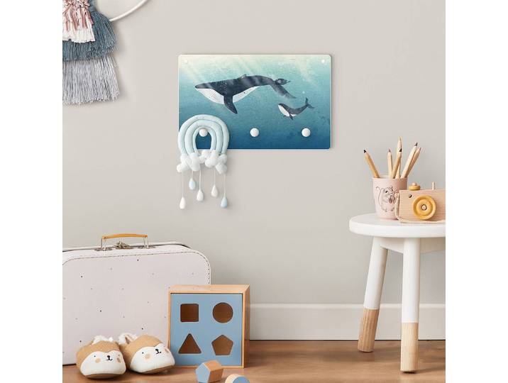 Kindergarderobe Walmutter mit Kalb 40 x 25 x 1cm Blau