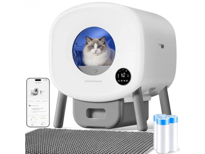 PHOTONSPACE Katzenklo Selbstreinigend XXL 95L, Automatische Katzentoilette App-Steuerung & Sicherheitssensoren, 15L Abfallbehälter, Geruchskontrolle – für große Katzen bis 12 kg & Mehrkatzenhaushalte