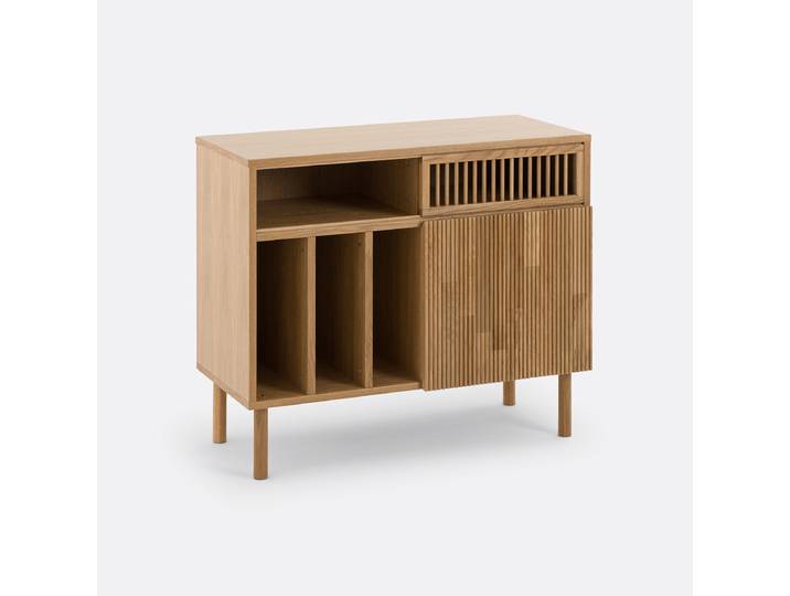 LA REDOUTE Meuble vinyles, pieds et portes en chêne massif, BILBAO Beige Chêne