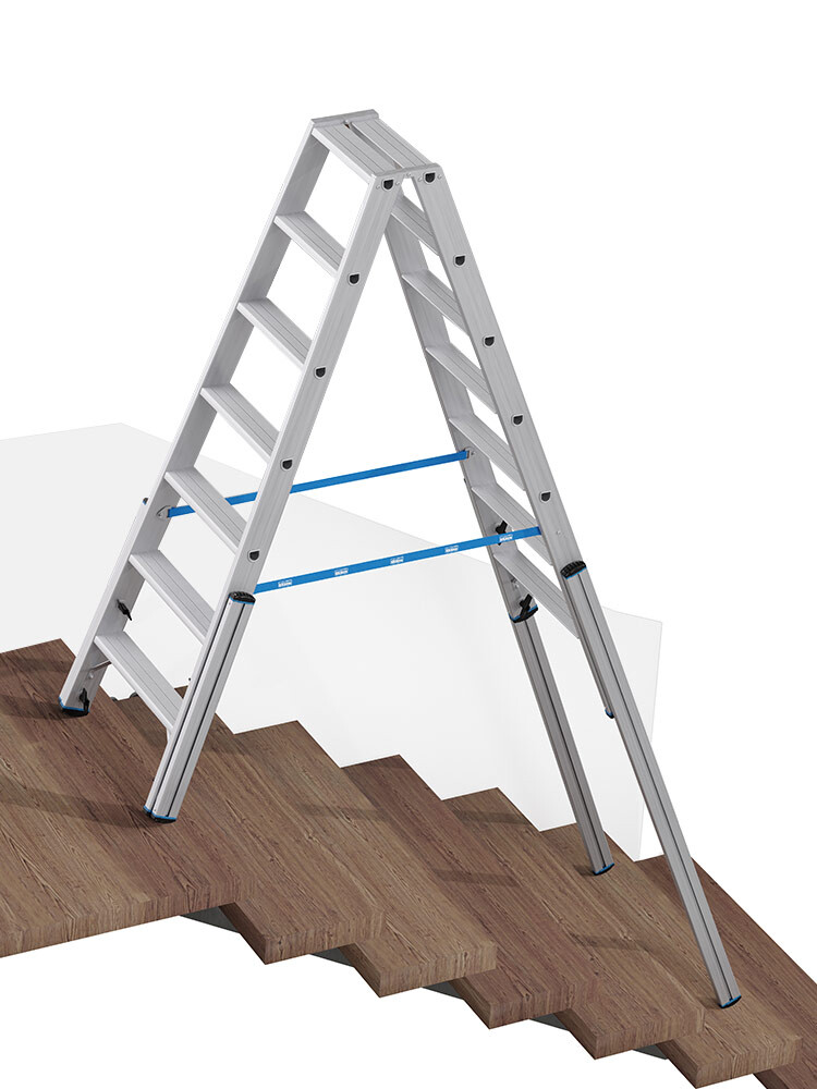 KRAUSE STABILO Treppen-Doppelleiter mit 4 Holmverlängerungen / 2x7 Stufen / gemäß TRBS 2121-2 - Art-Nr: 134899