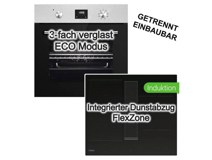 PKM Backofen-Set Backofen + Haier Induktionskochfeld integrierter Dunstabzug Flex Boost, mit Nein