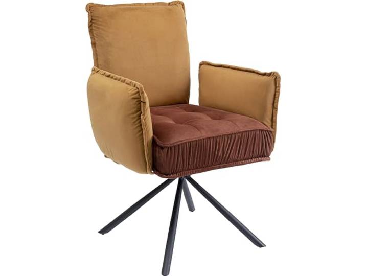 Kare Design Drehstuhl mit Armlehnen Chelsea, Braun, Esszimmersessel, Esszimmerstuhl, Samtoptik, 360 Grad drehbar, 90x65x60cm (H/B/T)
