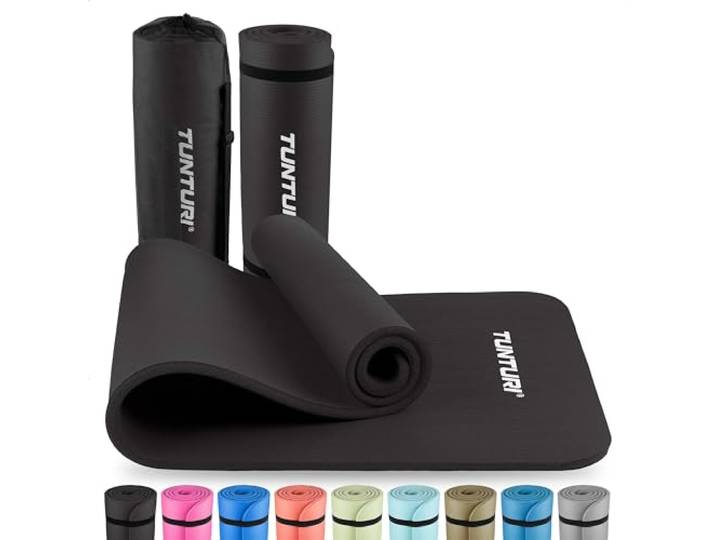 Tunturi Dicke NBRmatte 15mm - Rutschfest Gymnastikmatte - Mit Tragetasche - Für Yoga und Pilates - Sportmatte 180x60x1,5cm -Schadstofffrij - Besonders komfortabel - Schwarz