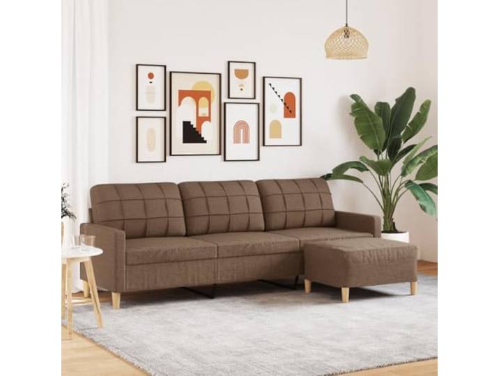 HEFZGDB 3-Sitzer-Sofa mit Hocker Braun 210 cm Stoff Polyestergewebe Metallgestell Wohnzimmer Sitzgruppe Relaxmöbel Bequem Polsterung Strapazierfähig Atmungsaktiv Modernes Design
