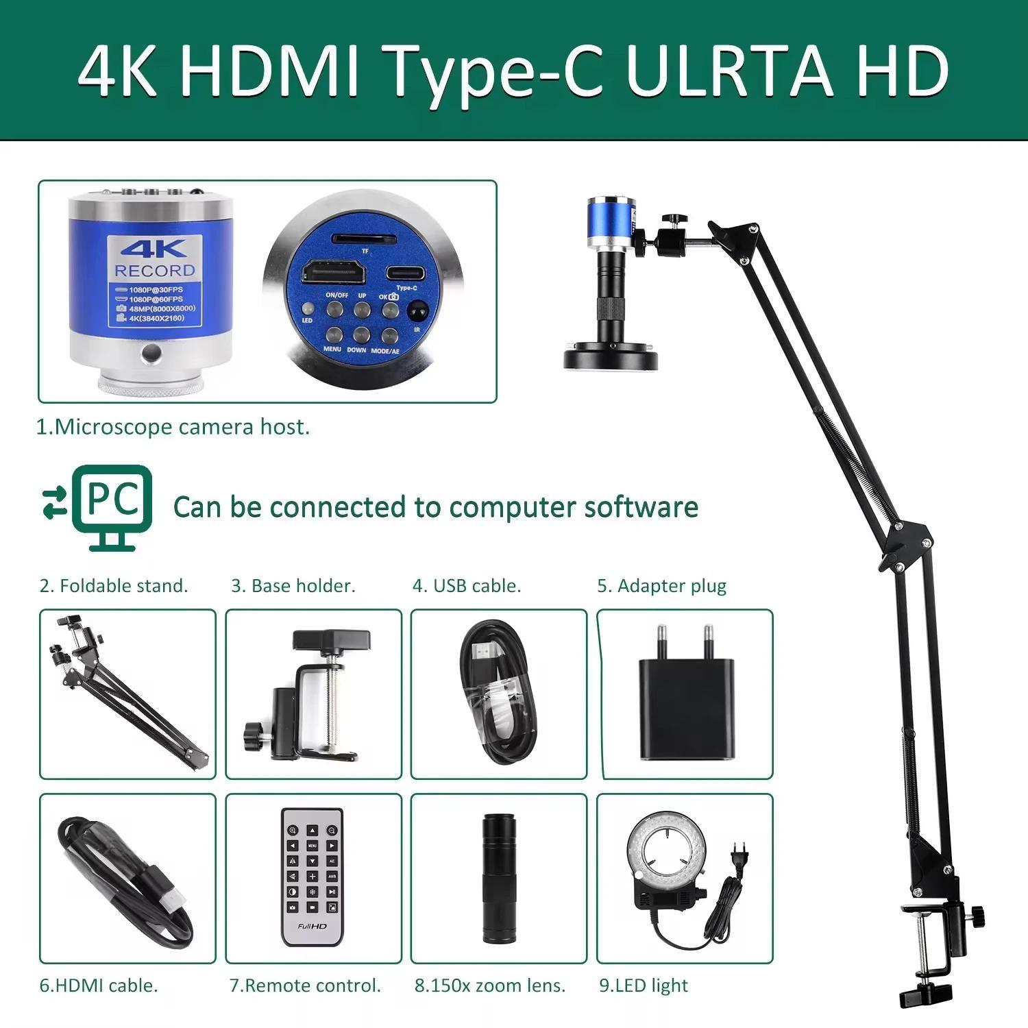 4K Digitale Mikroskopkamera - YZ-4002 - HDMI + USB - Bis 500x Vergrößerung - Aluminiumlegierung - Für PCB-/Leiterplatteninspektion