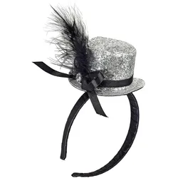 Widmann Mini Glitter Zylinder mit Edelstein und Federn Silber