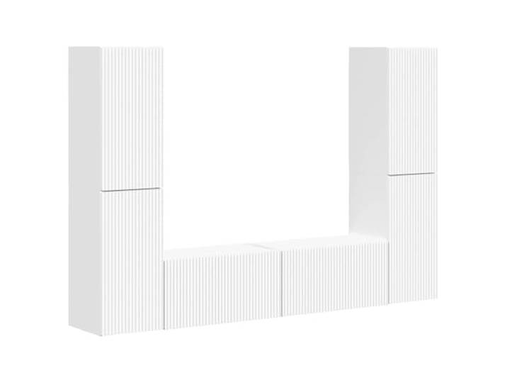 Makastle TV-Schrank 6-TLG. Wandmontiert Weiss Holzwerkstoff