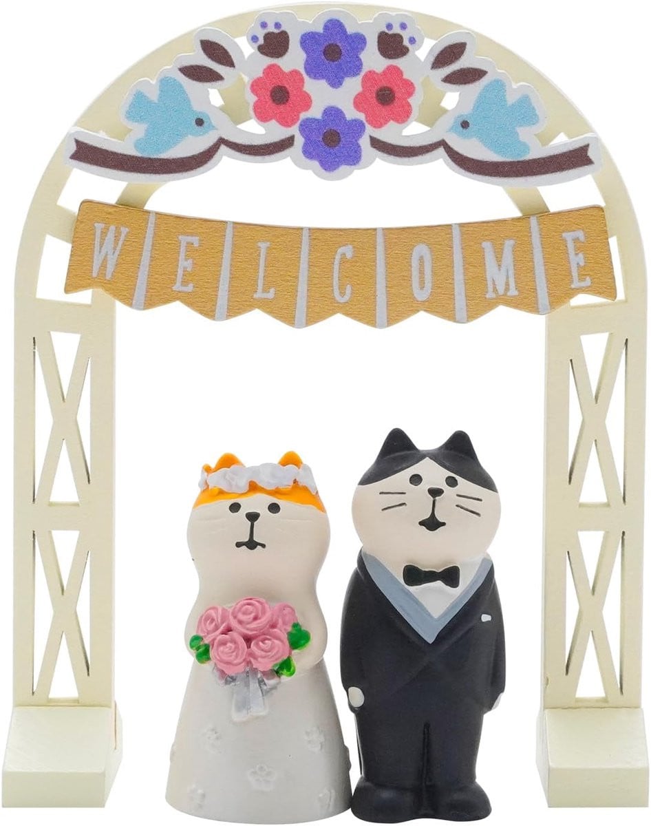 SnelShoppen Set van 3 handgemaakte kattenfiguren voor bruidspaar, kleurrijke wedding decoratie van resin