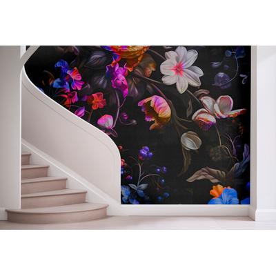 Fototapete LIVING WALLS "Walls by Patel 5 Fototapete Blüten im Neon-Look", bunt (blau), B:4m H:0m L:2,7m, Vlies, Tapeten, Blüten im Neon-Look auf 200 g/m² Premium-Vlies