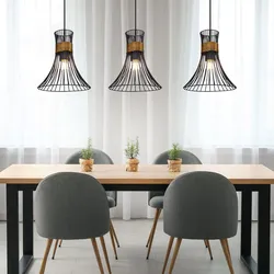 Decken Pendellampe mit Gitter Lampenschirmen 3 flammig Hängeleuchte in schwarz-gold, IP20, 3x E27, LxBXH 80x22x120cm, Wohnzimmer Esszimmer Schlafzimmer