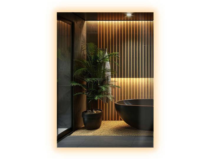 Wallfluent Led-Spiegel 70x50 cm Rechteckig Warmweiß 3000K, Transparent, Glas, Quadratisch, 50x70x0.4 cm, Spiegel, Wandspiegel