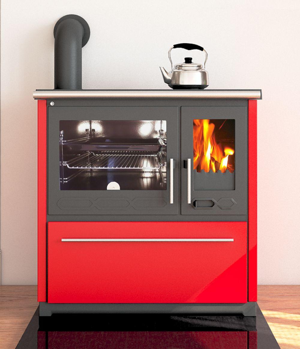 Küchenofen Holzherd Plamen 850 rot, linke Version - 8 kW Dauerbrandherd