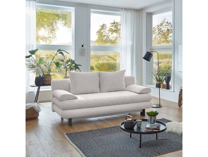 Schlafsofa Silber Cordstoff Egina 190 x 93 x 92cm mit Schlaffunktion Modern