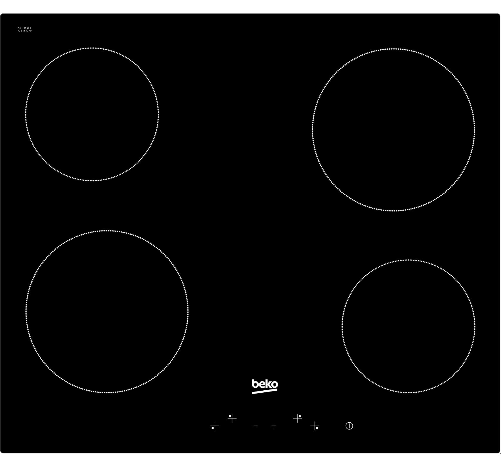 Beko HIC 64400 E, Schwarz, Integriert, 60 cm, Keramik, Keramik, 4 Zone(n)