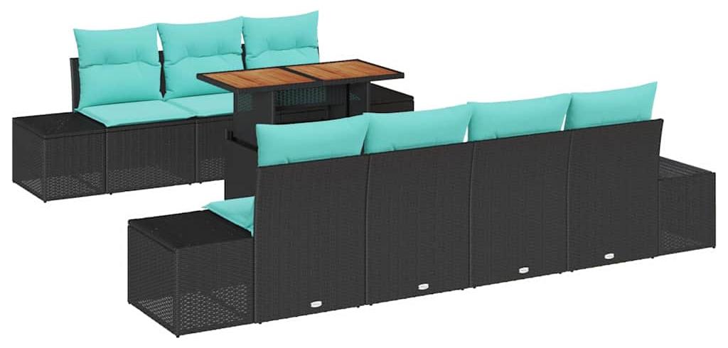Garten-Sofa-Set 8 stk. Schwarz Poly Rattan