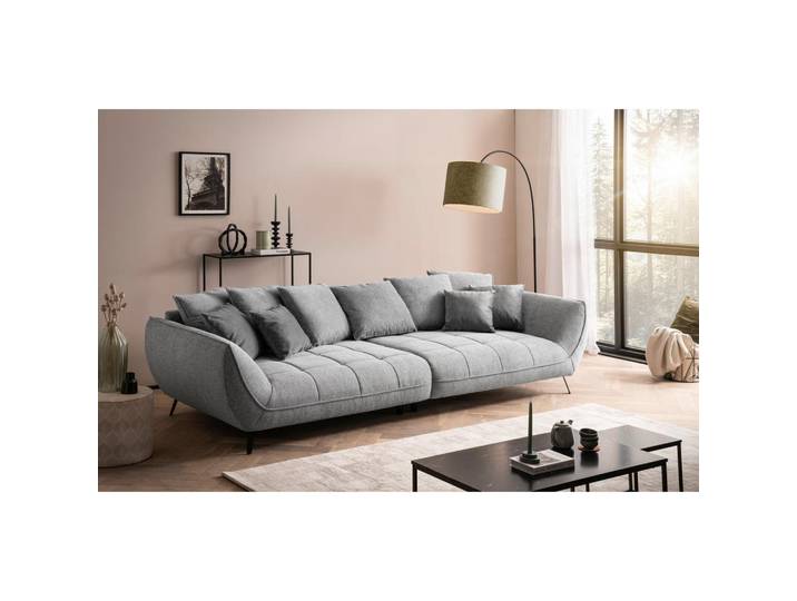 Mid.you Bigsofa Triton, Hellgrau, Metall, 4-Sitzer, Füllung: Silikon, Schaumstoffflocken,Silikon,Silikon, 311x95x130 cm, Made in EU, Rücken echt, Wohnzimmer, Sofas & Couches, Sofas, Bigsofas